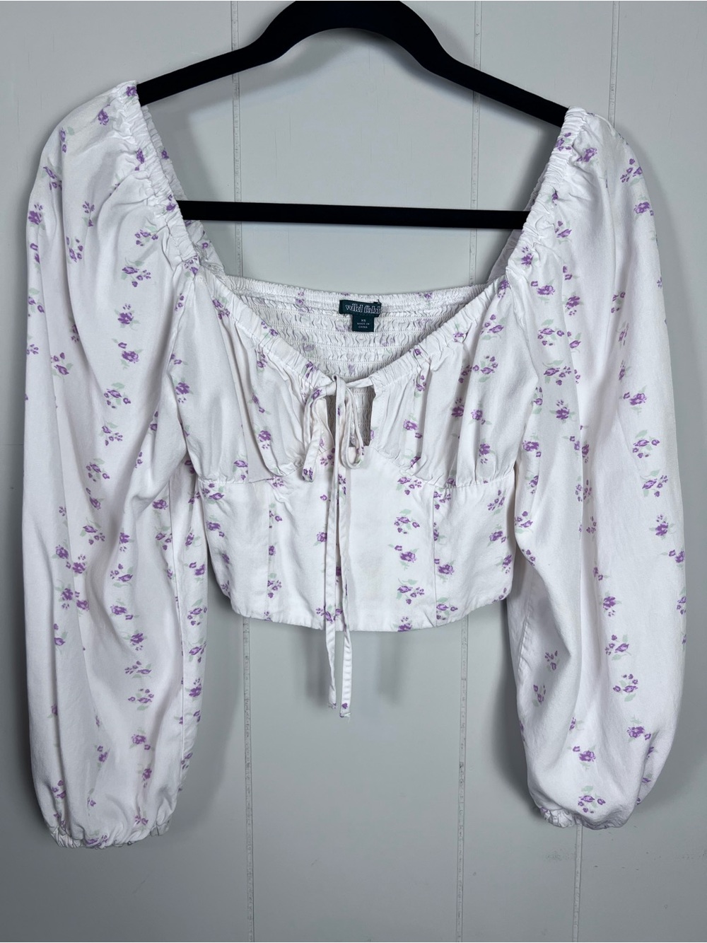 Floral Coquette Cottagecore Crop Top Flowy Sleeves Tie Front Keyhole Detail
